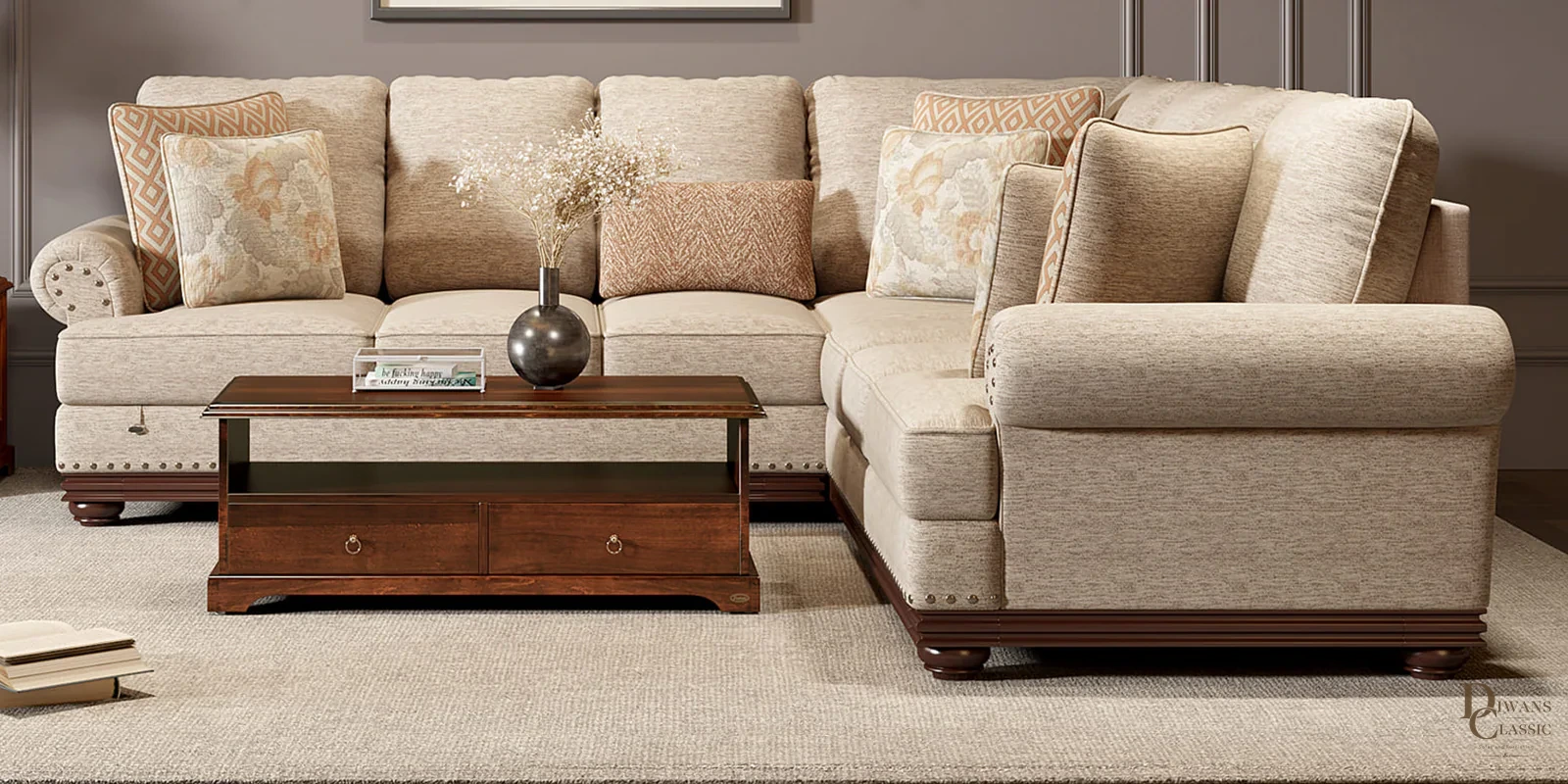 Masar 7 Seater LHS Sofa In Beige Color — Diwans Classic