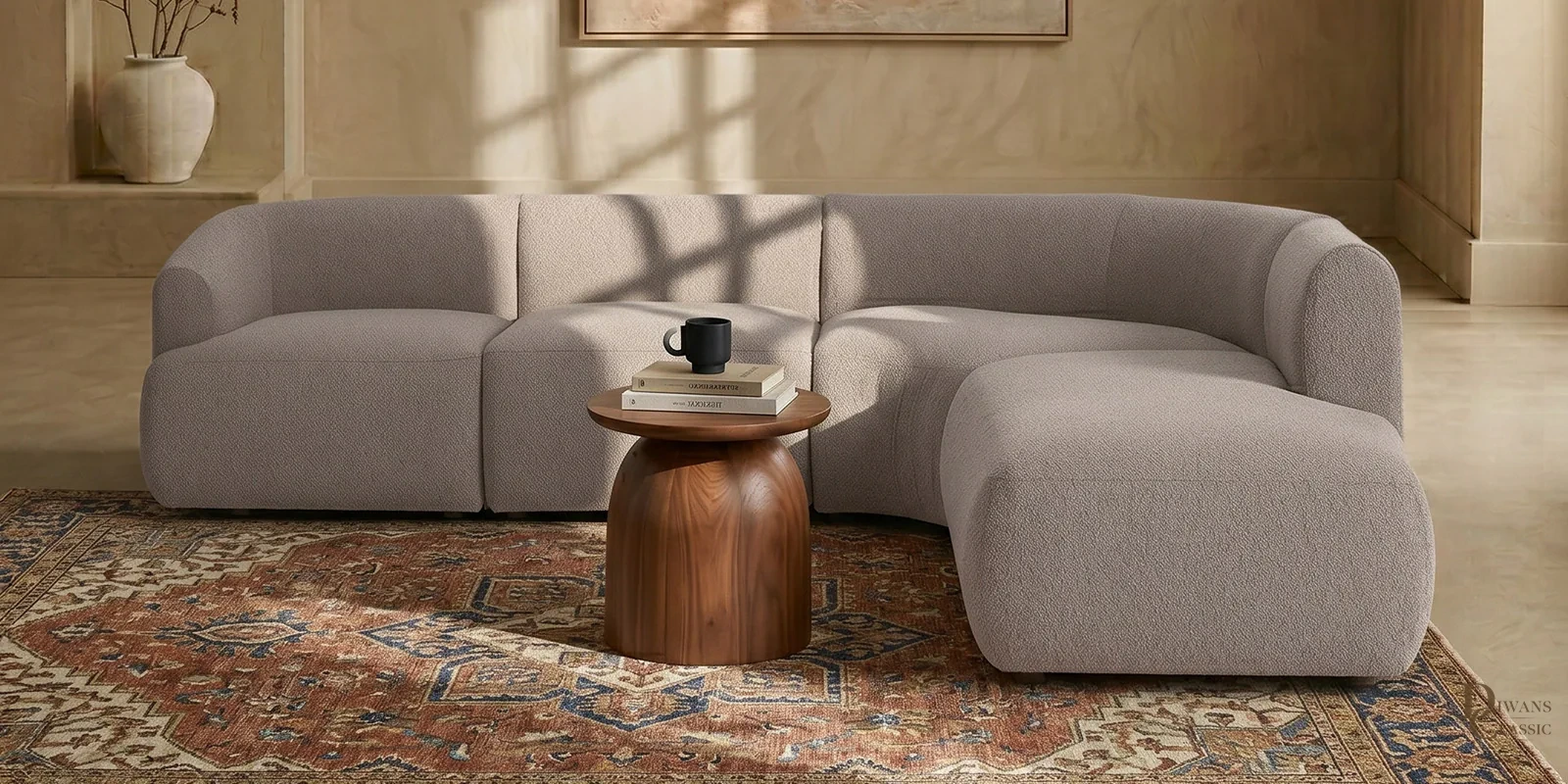 Sukoon Living LHS Sectional Sofa In Beige Color — Diwans Classic