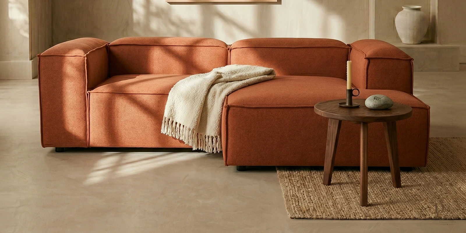 Rahma Edge 2 Seater LHS Sofa In Tan Color — Diwans Classic