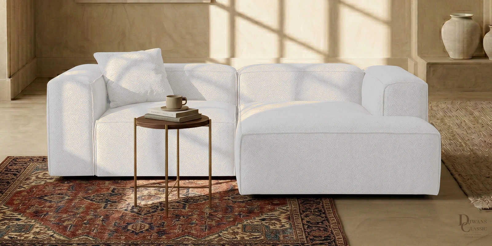Rahma Edge 2 Seater Versatile LHS L Shaped Sofa In Grey Color — Diwans Classic