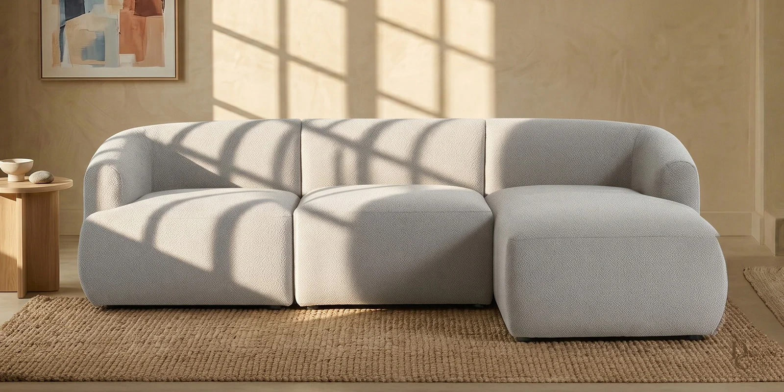 Sukoon Living 3 Seater Boucle LHS Sofa In Grey Color — Diwans Classic