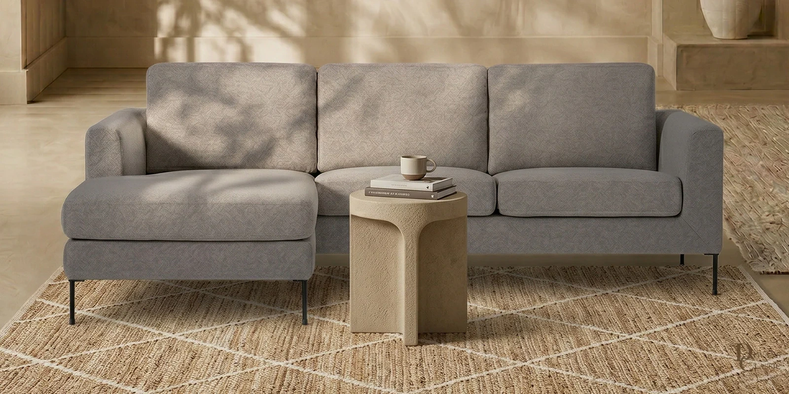 Jadid Elegance RHS L Shaped 3 Seater Sofa In Dark Grey Color — Diwans Classic