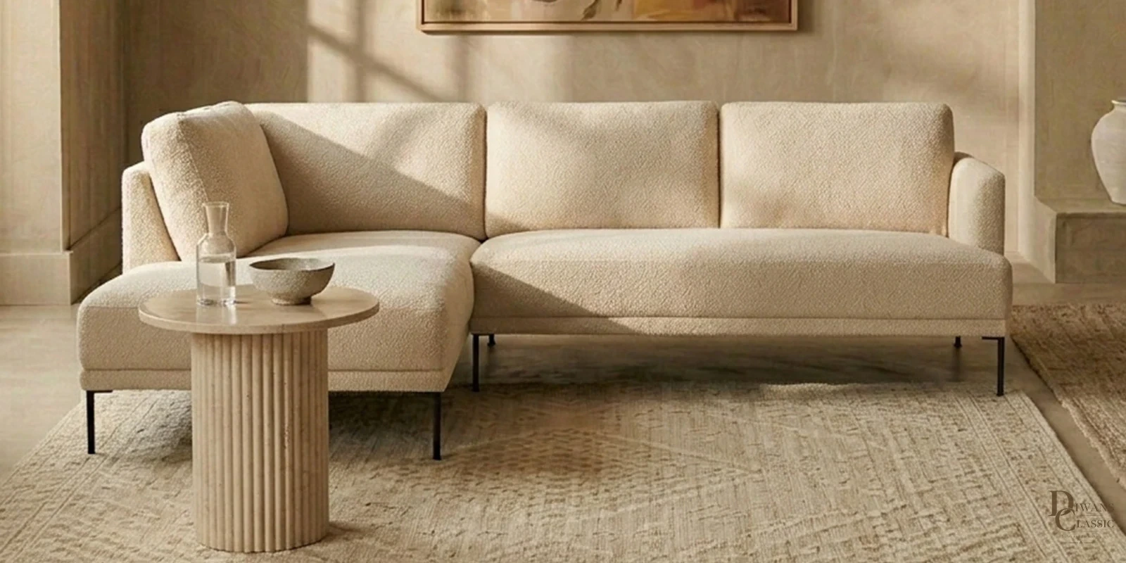 Jadid Elegance RHS Sectional Sofa In Beige Color — Diwans Classic