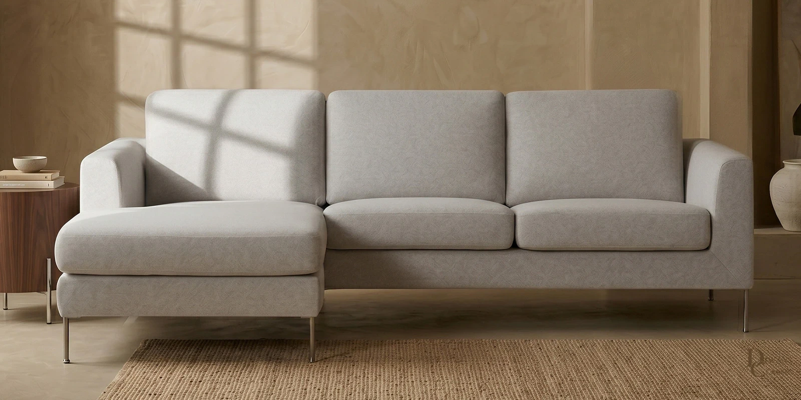 Jadid Elegance RHS L Shaped 3 Seater Sofa In Grey Color — Diwans Classic