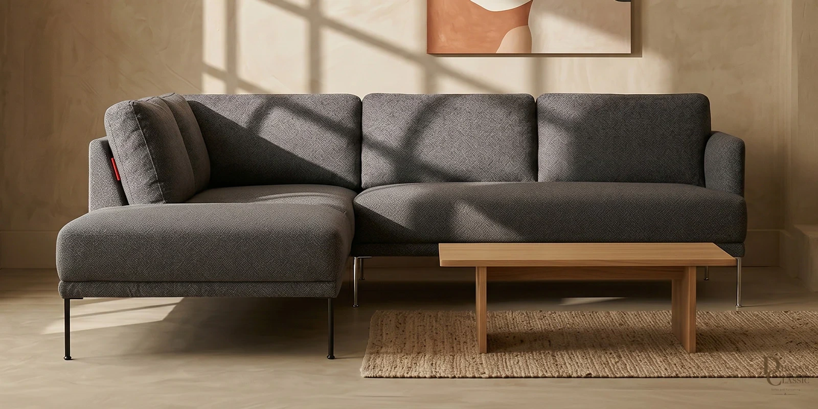 Jadid Elegance RHS Sectional Sofa In Dark Grey Color — Diwans Classic