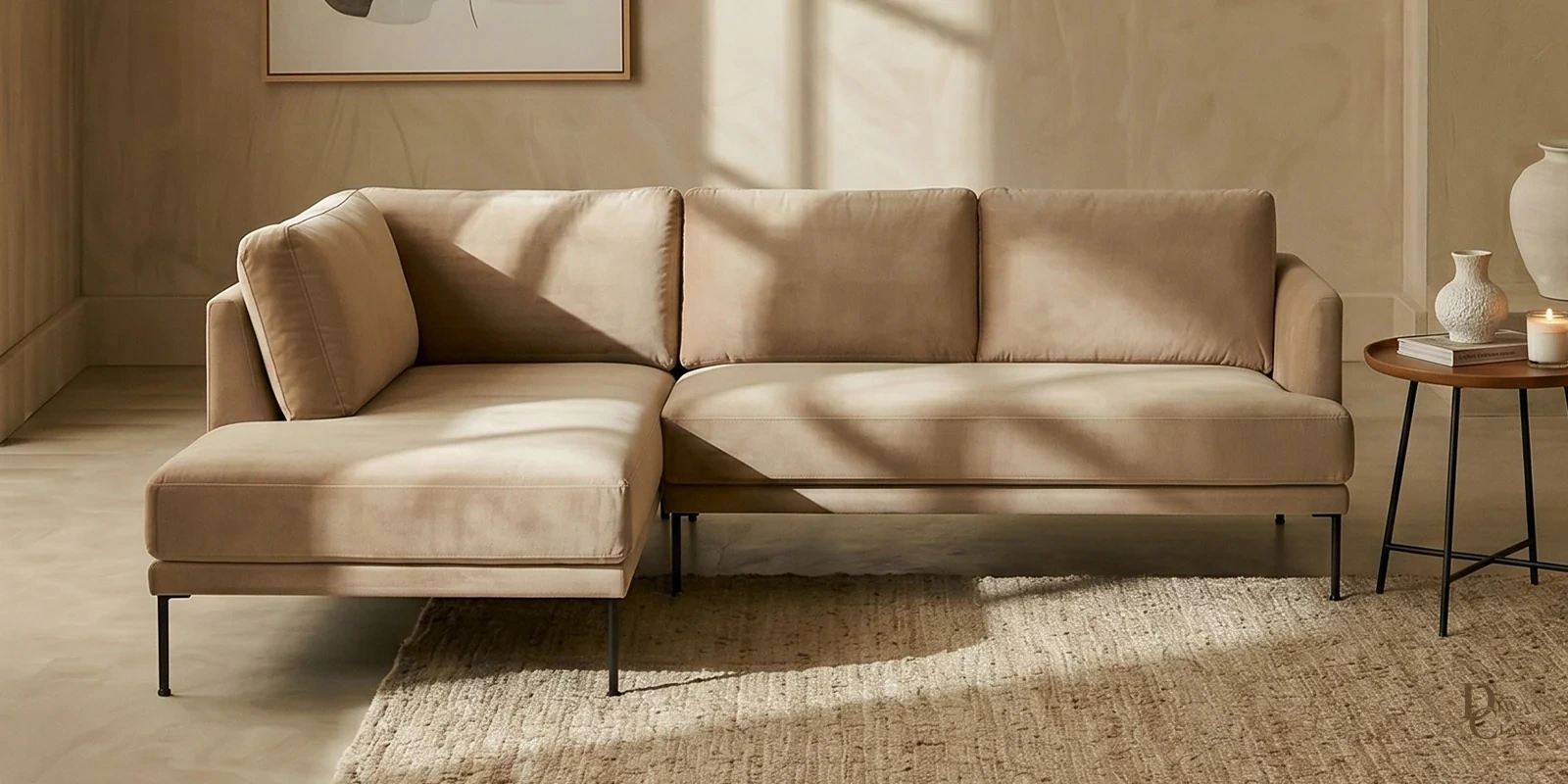 Jadid Elegance RHS Sectional Sofa In Brown Color — Diwans Classic