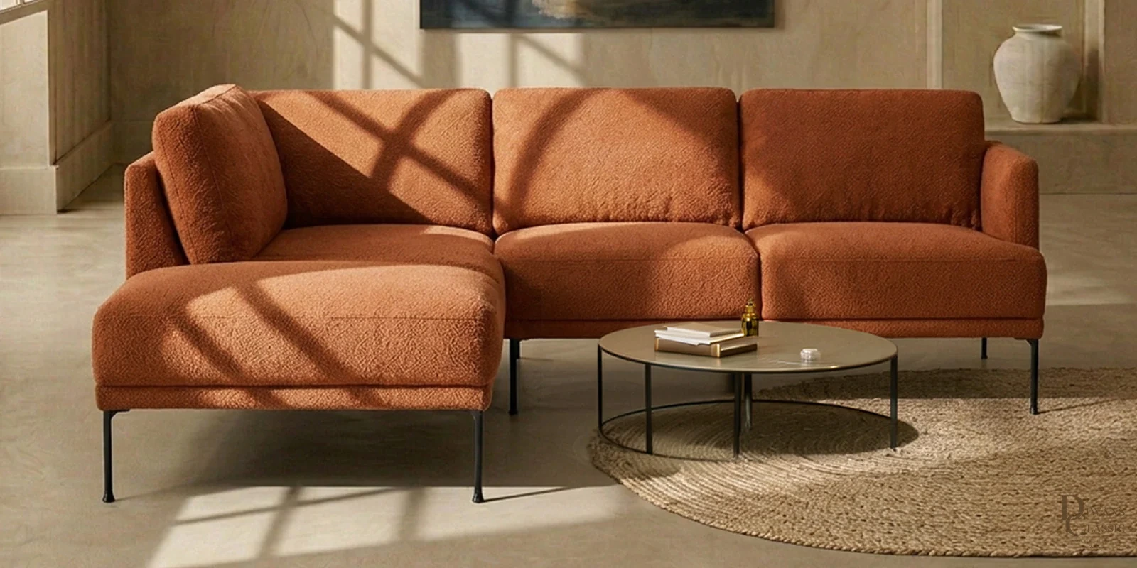 Jadid Elegance Rhs Sectional Sofa ( 2+ Lounger ) In Tan Color — Diwans Classic