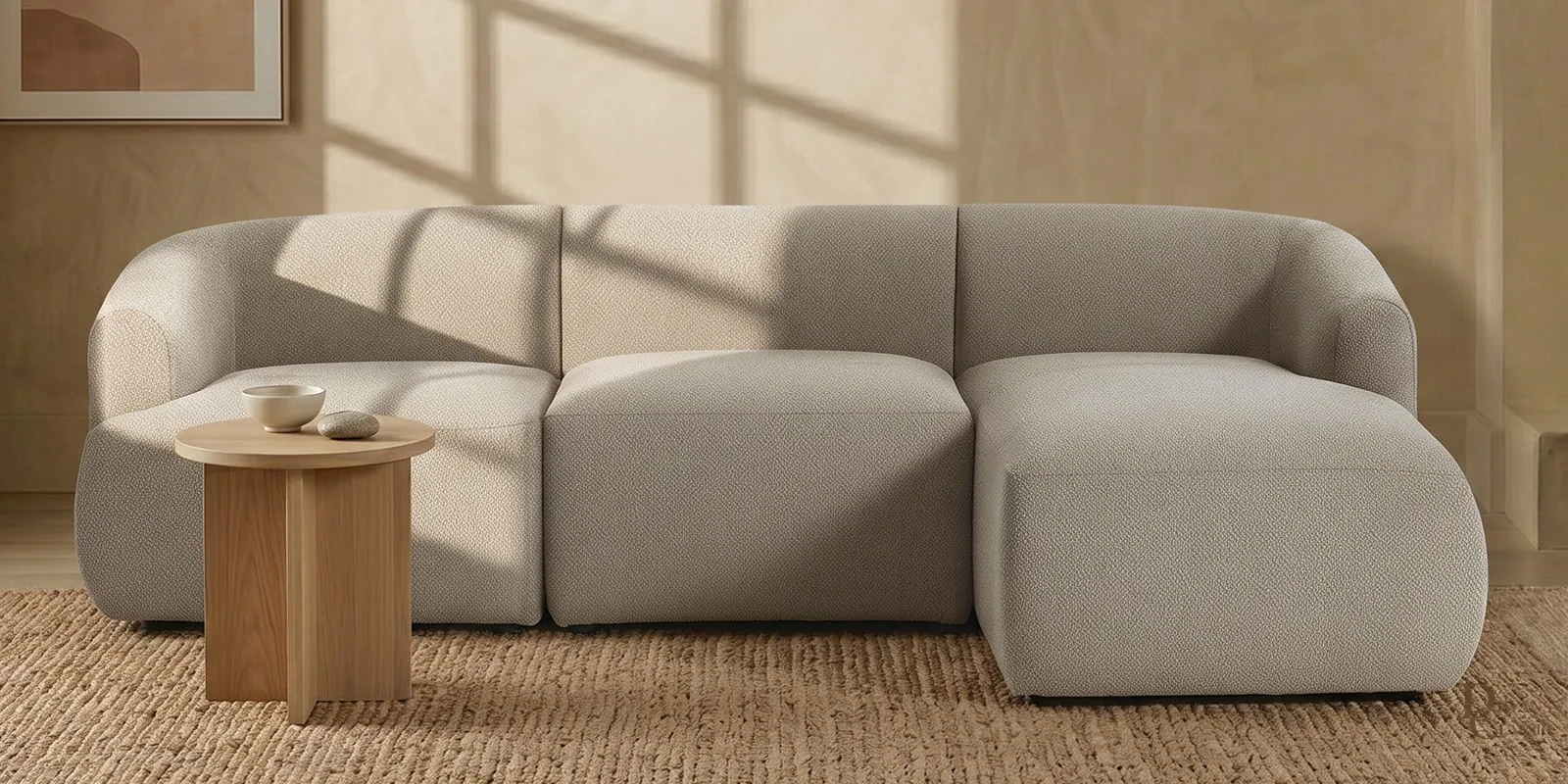 Sukoon Living 3 Seater Boucle LHS Sofa In Creme Color — Diwans Classic