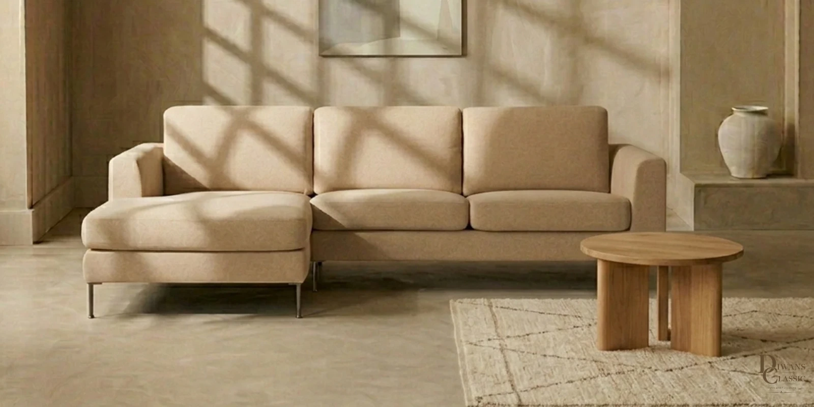 Jadid Elegance RHS 3 Seater Sofa In Beige Color — Diwans Classic