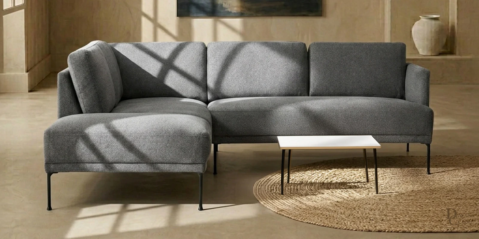 Jadid Elegance Rhs Sectional Sofa ( 2+ Lounger ) In Grey Color — Diwans Classic