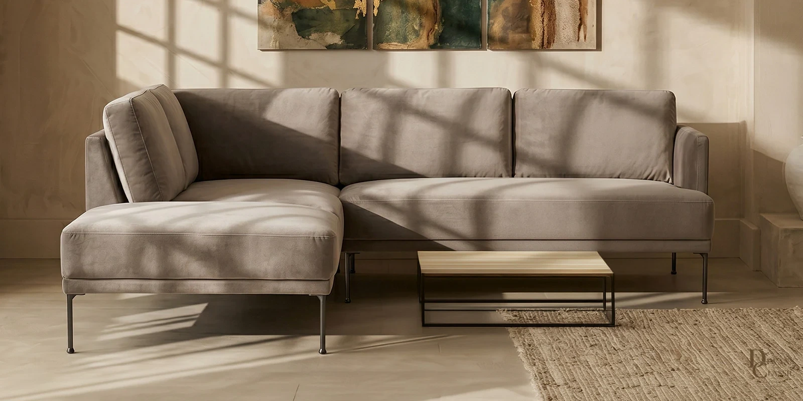 Jadid Elegance RHS Sectional Sofa In Chich Grey Color — Diwans Classic