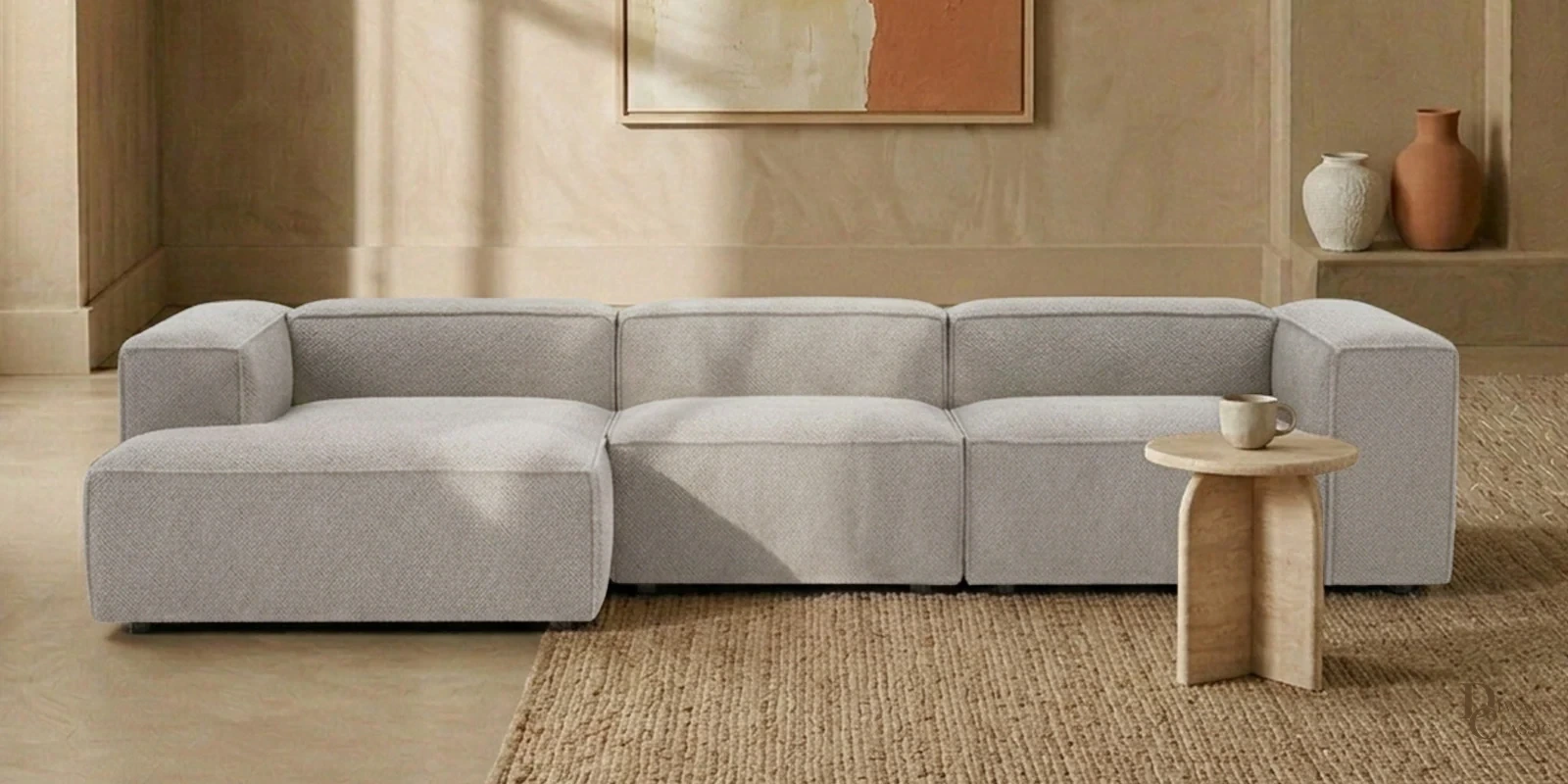 Rahma Edge 3 Seater RHS Sofa In Grey Color — Diwans Classic