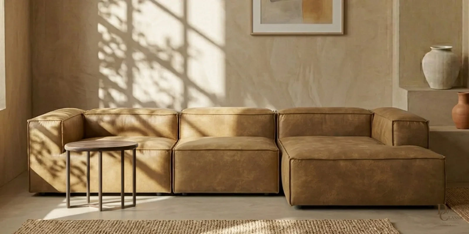 Rahma Edge 3 Seater Faux Leather LHS L Shaped Sofa — Diwans Classic