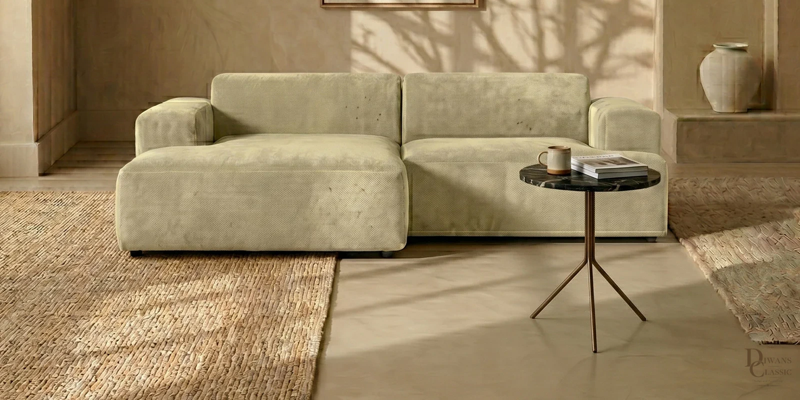 Tharwa Comfort 2 Seater RHS Sofa In Beige Colour — Diwans Classic