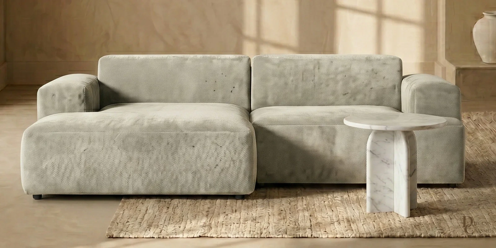 Tharwa Comfort 2 Seater RHS Sofa In Light Grey Colour — Diwans Classic