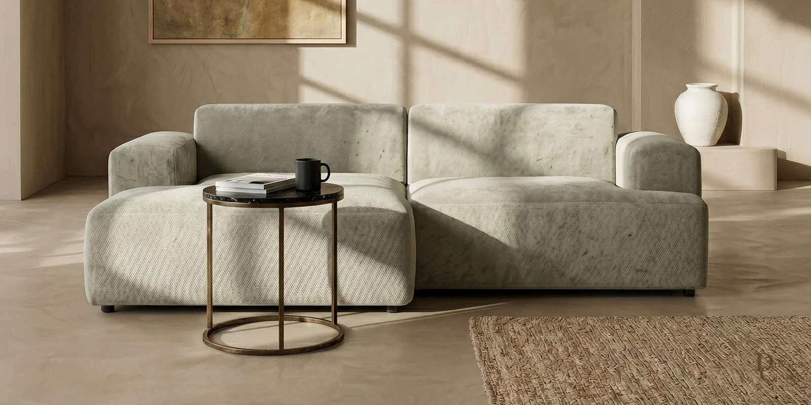 Tharwa Comfort 2 Seater RHS Sofa In Cream Colour — Diwans Classic