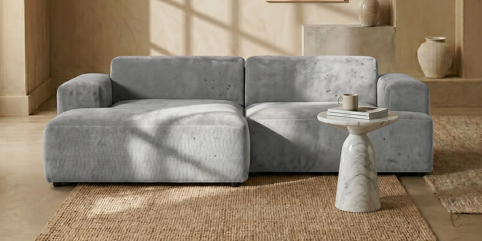 Tharwa Comfort 2 Seater RHS Sofa In Dark Grey Colour — Diwans Classic