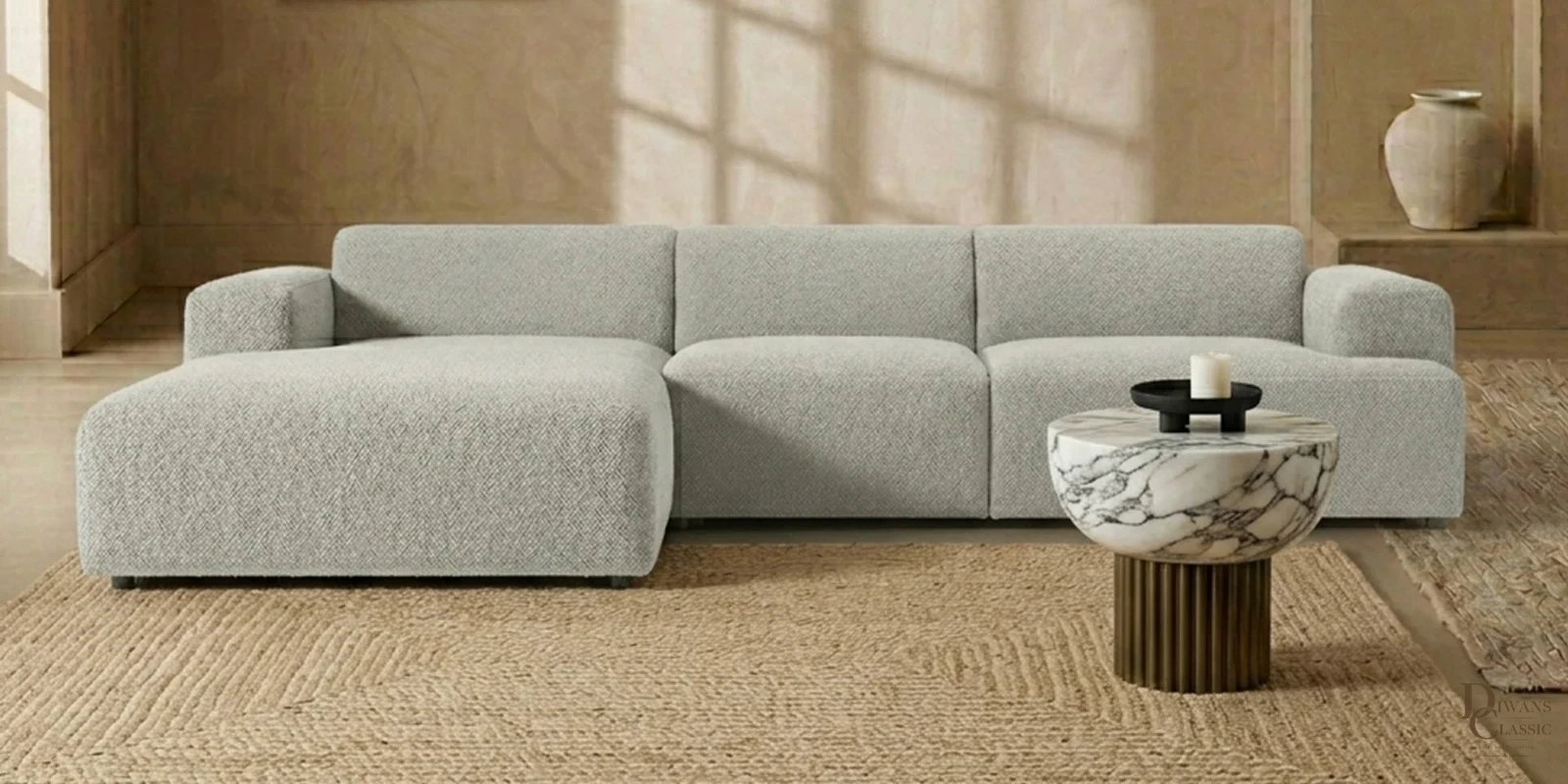 Tharwa Comfort 3 Seater RHS Sofa In Grey Colour — Diwans Classic