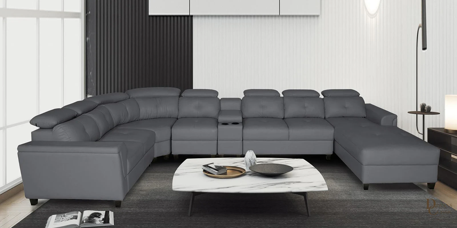 Malika Leatherette Corner Sofa in Grey Colour in C Shape — Diwans Classic