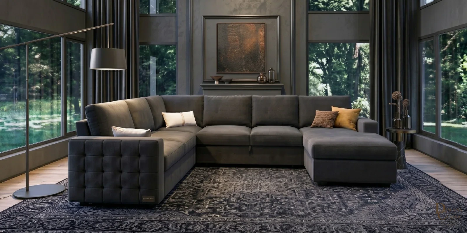 Burj Grande Sectional Sofa In Dark Grey Color — Diwans Classic