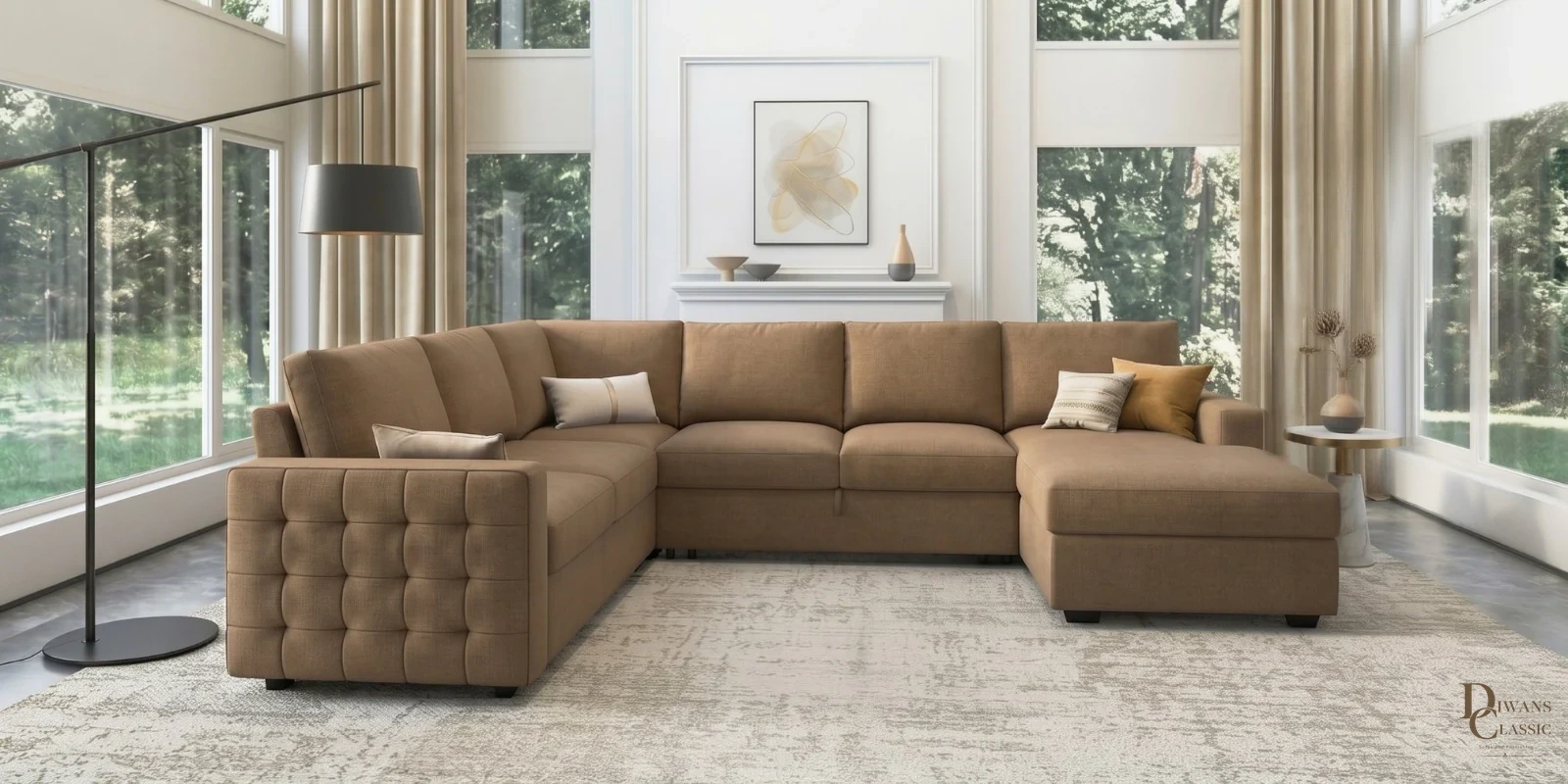 Burj Grande Sectional Sofa In Light Brown Color — Diwans Classic