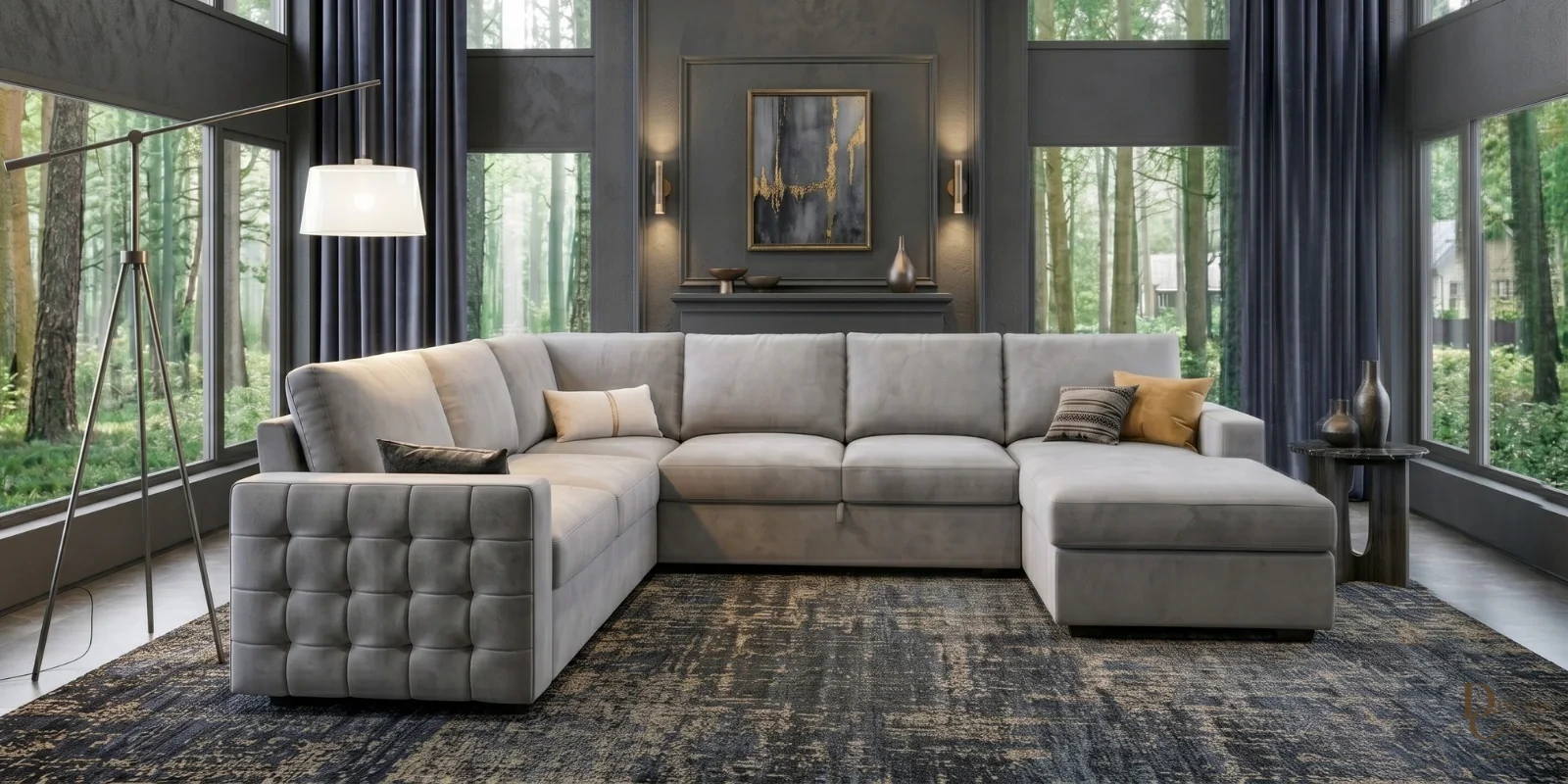 Burj Grande Sectional Sofa In Light Grey Color — Diwans Classic