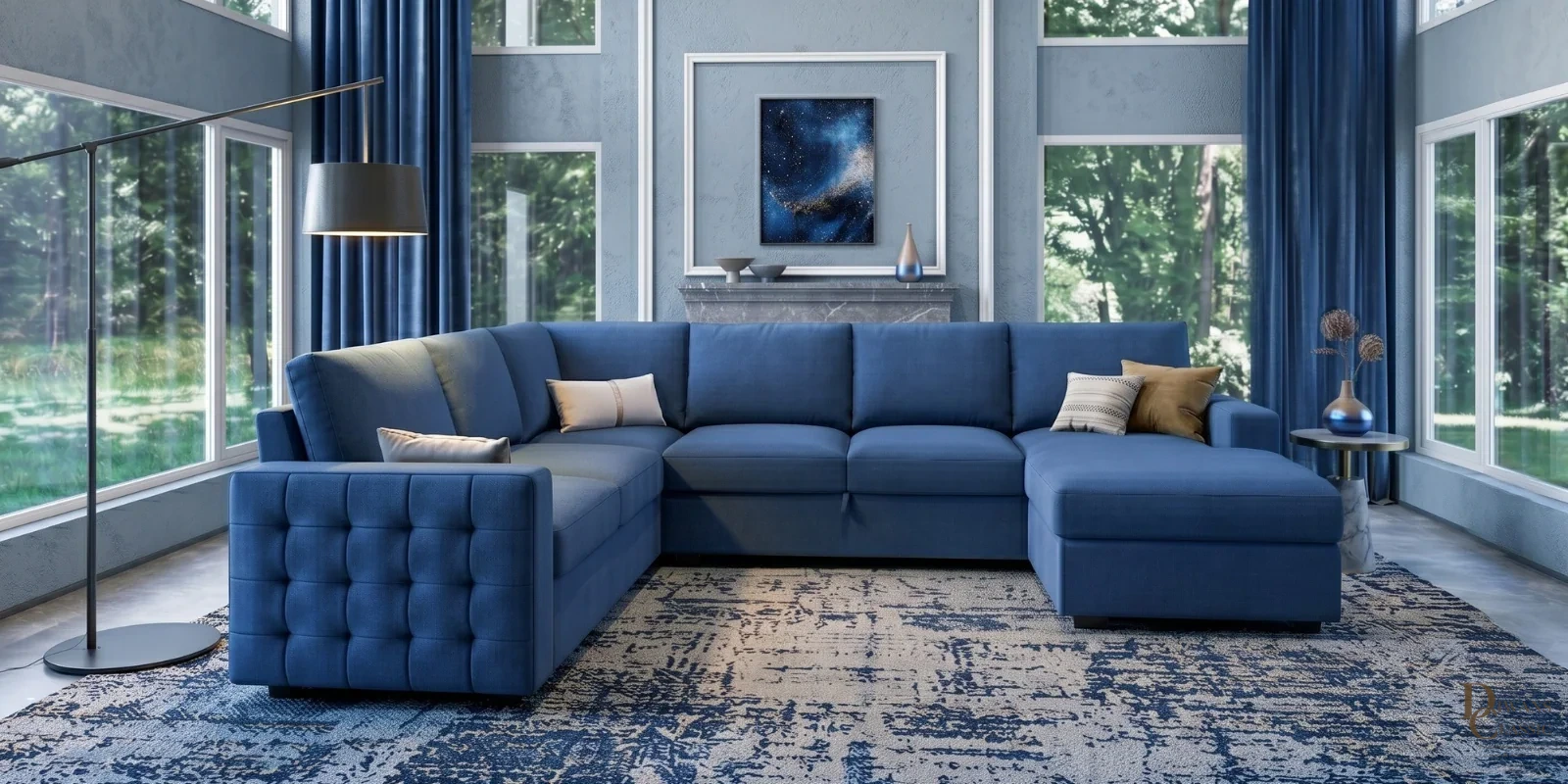 Burj Grande Sectional Sofa In Blue Color — Diwans Classic