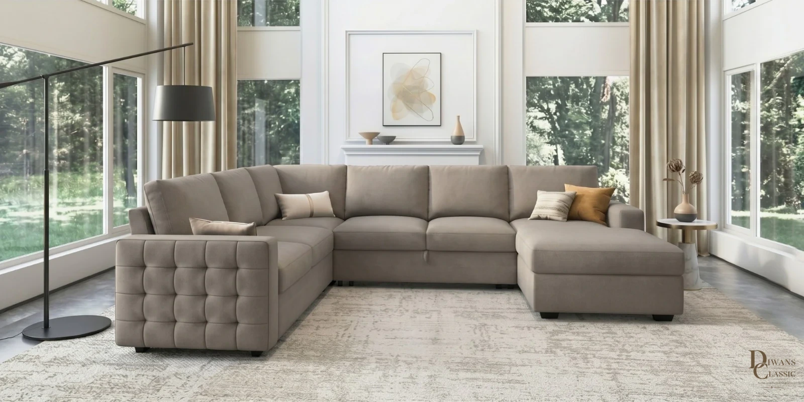 Burj Grande Sectional Sofa In Beige Color — Diwans Classic