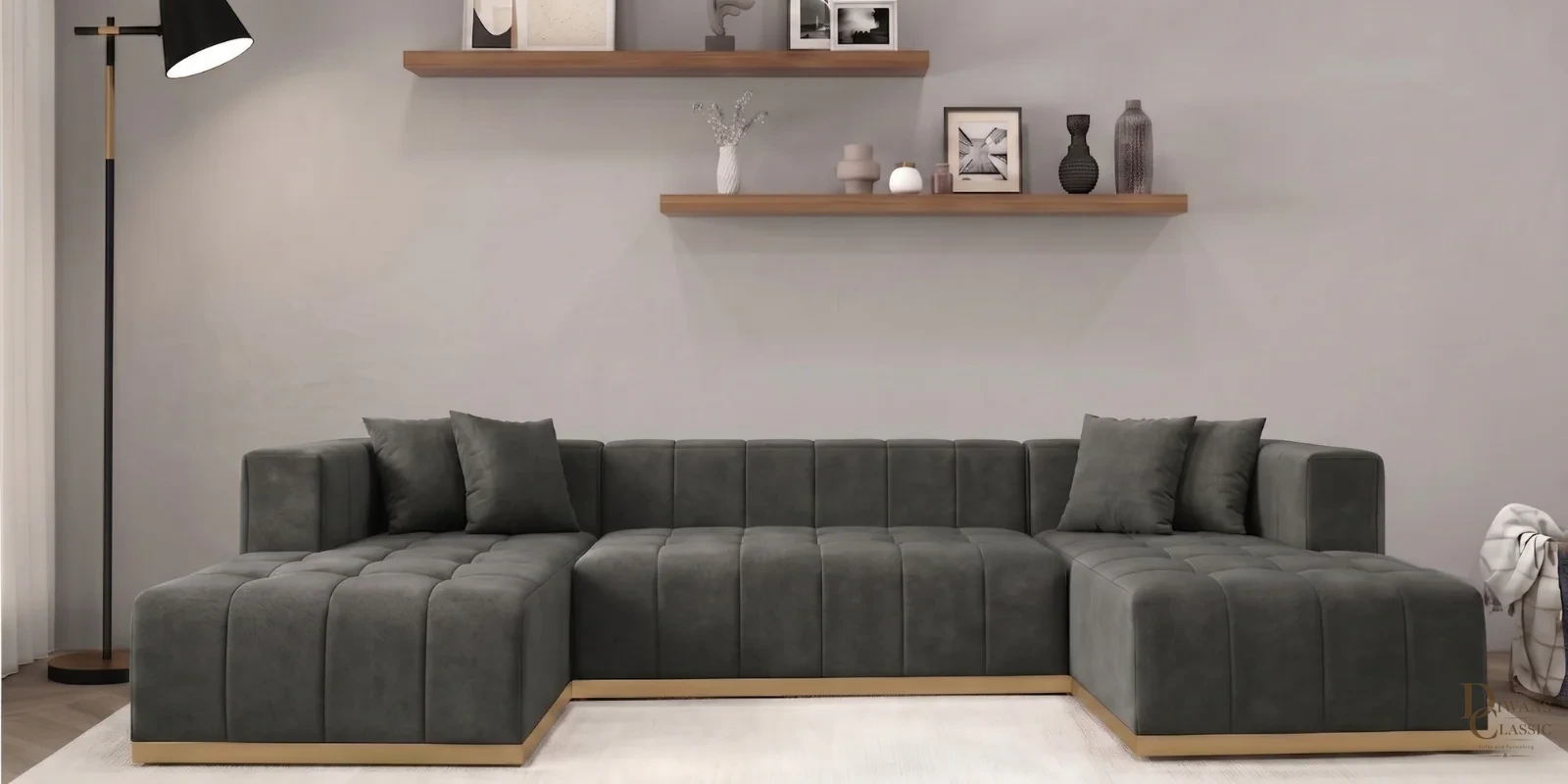 Qamar Signature Corner Sofa In Dark Grey Color — Diwans Classic