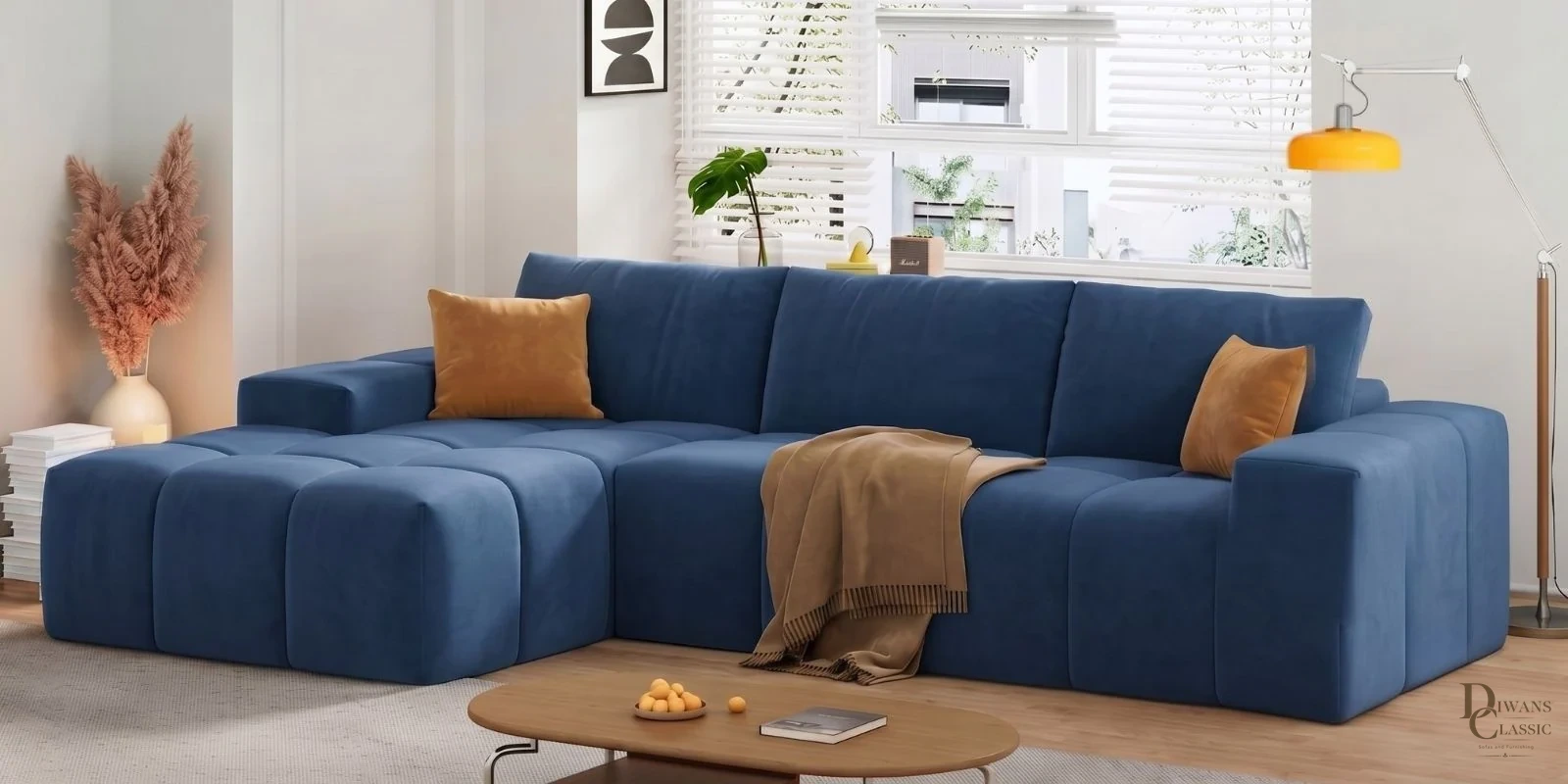 Sahil Premium Sectional Sofa In Blue Color — Diwans Classic