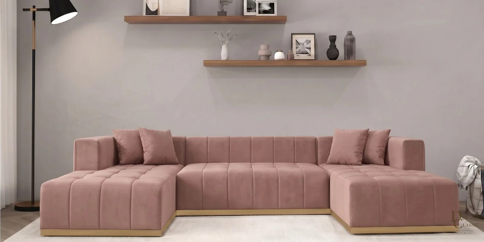 Qamar Signature Corner Sofa In Blush Pink Color — Diwans Classic