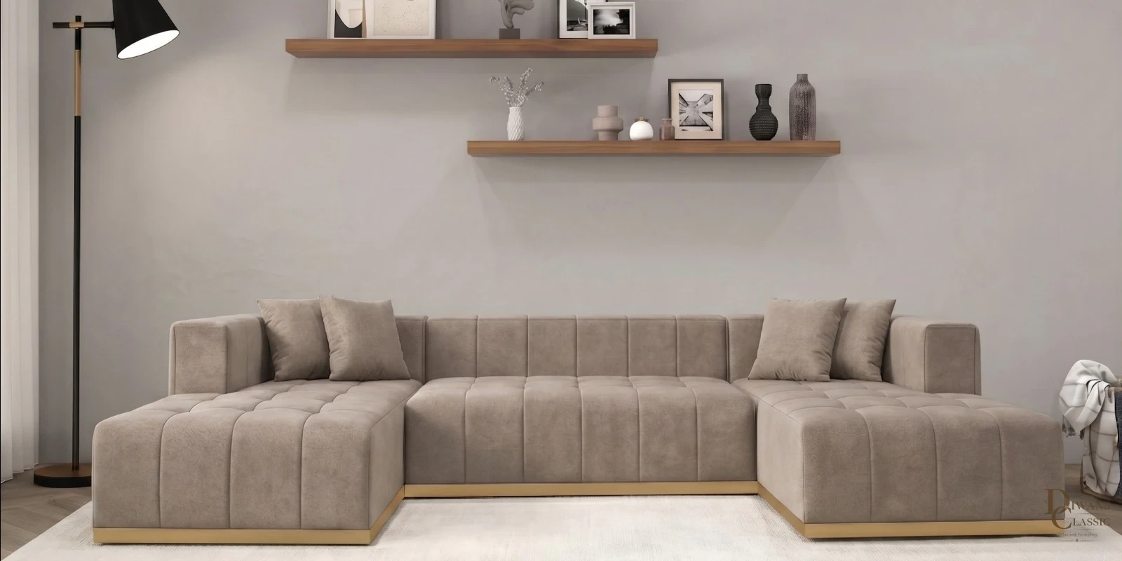 Qamar Signature Corner Sofa In Beige Color — Diwans Classic