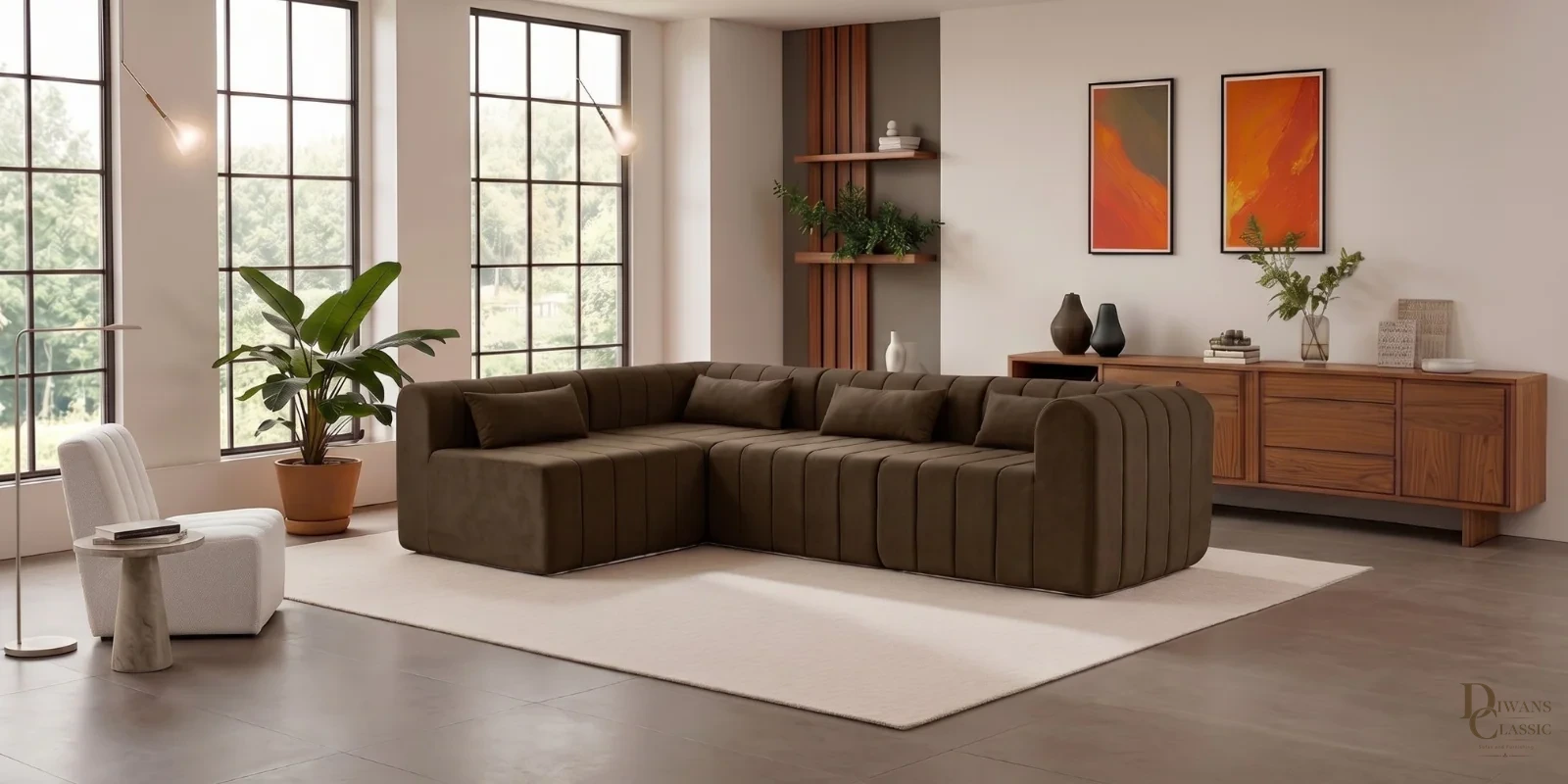 Topkapi Royale Corner Sectional Sofa In Dark Brown Color — Diwans Classic