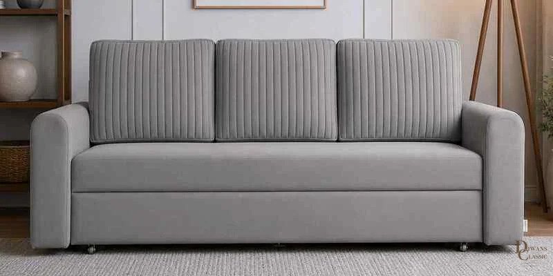 Manara 3 Seater Sofa Cum Bed With PullOut Mechanism In Grey Colour — Diwans Classic
