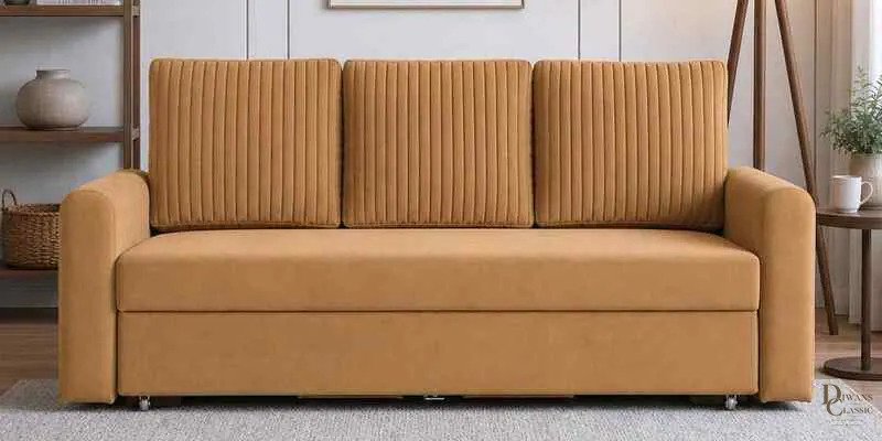 Manara 3 Seater Sofa Cum Bed With Pull-Out Mechanism In Brown Colour — Diwans Classic