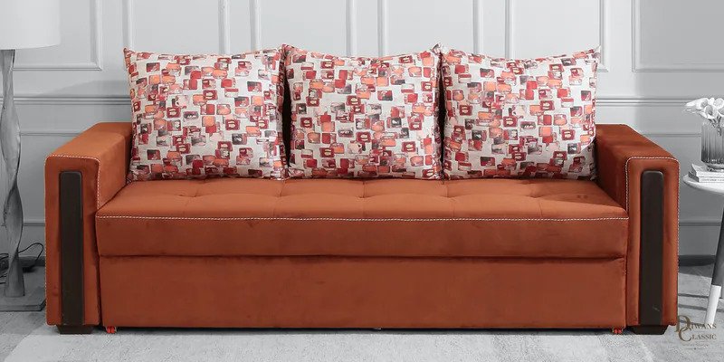 Badee Fabric Pull-Out Sofa Cum Bed in Rust Colour — Diwans Classic