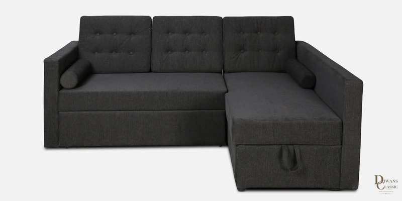 Rayn Fabric LHS Pull Out Sofa Cum Bed In Charcoal Grey Colour With Storage — Diwans Classic