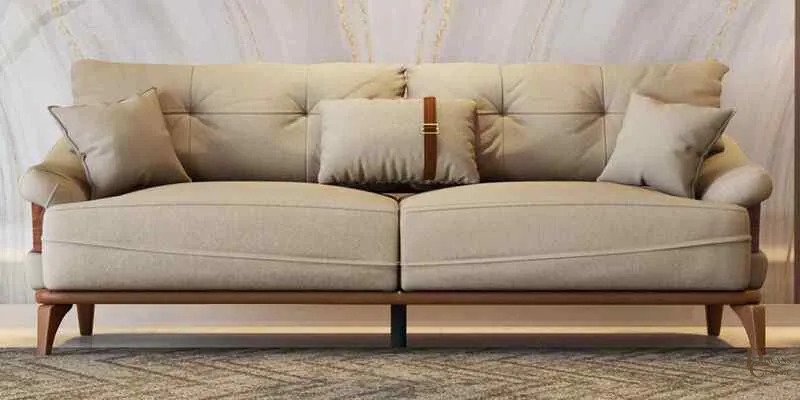 Hessa Suede Fabric 3 Seater Sofa In Beige Color — Diwans Classic