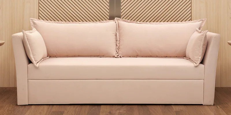 Ghazal Velvet 3 Seater Sofa Cum Bed In Peachy Pink Colour — Diwans Classic
