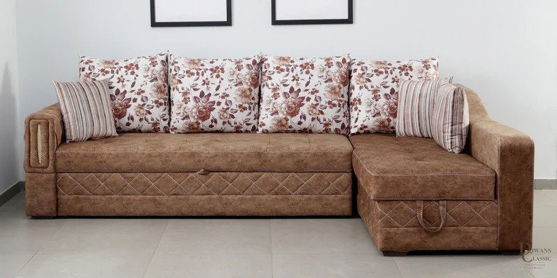 Burhan Velvet Sofa Cum Bed In Brown Colour — Diwans Classic