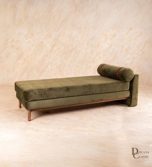 Najm Chenille Fabric Chaise Lounger In Ice Blue Color — Diwans Classic