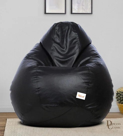 Raha XXL Leatherette Bean Bag with Beans in Yellow Colour — Diwans Classic