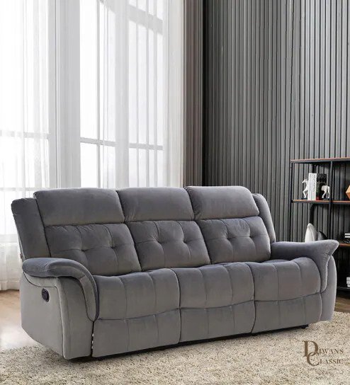 Naim Velvet 3 Seater Manual Recliner In Grey Colour — Diwans Classic