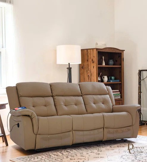 Naim Leatherette 1 Seater Motorized Recliner in Brown Colour — Diwans Classic