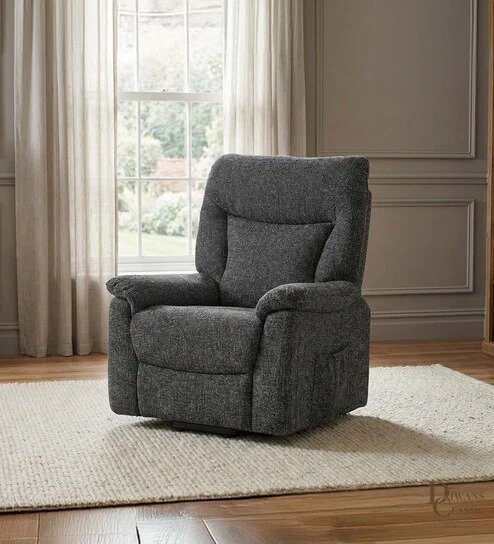 Nahir American Recliner 1 Seater Sofa In Dark Blue Color — Diwans Classic