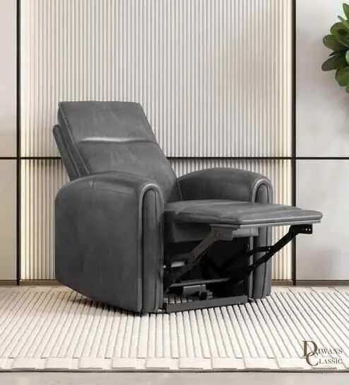 Durr Leather Motorised 1 Seater Recliner With Usb & Type C Charging Ports In Grey Color — Diwans Classic