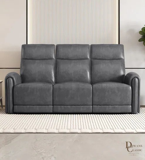 Durr Leather Motorised 2 Seater Recliners With Usb & Type C Charging Portsin Grey Color — Diwans Classic