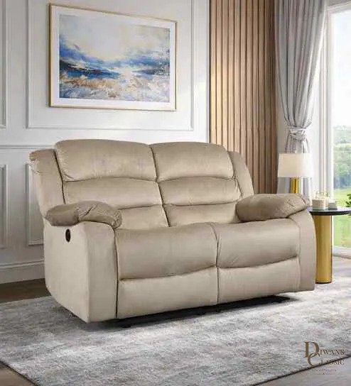 Sakan Fabric 2 Seater Motorised Recliner In Beige Colour — Diwans Classic