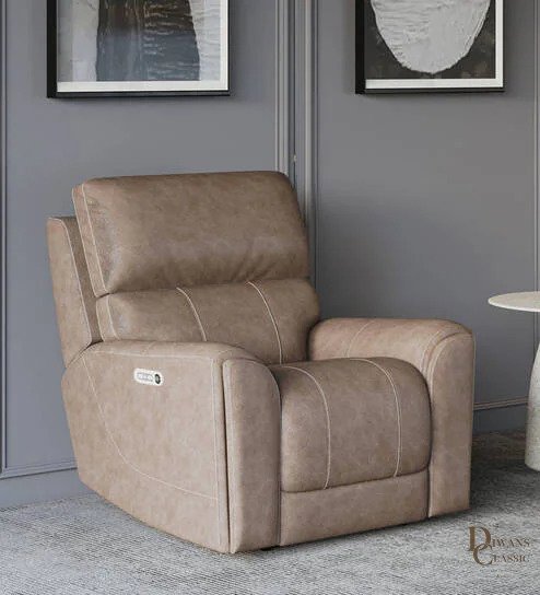 Sharara Leather 1 Seater Motorized Recliner In Granite Colour — Diwans Classic