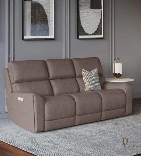 Sharara Leather 3 Seater Motorized Recliner In Granite Colour — Diwans Classic